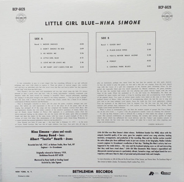 Nina Simone - Little Girl Blue (Quality Record Pressings-Mint)